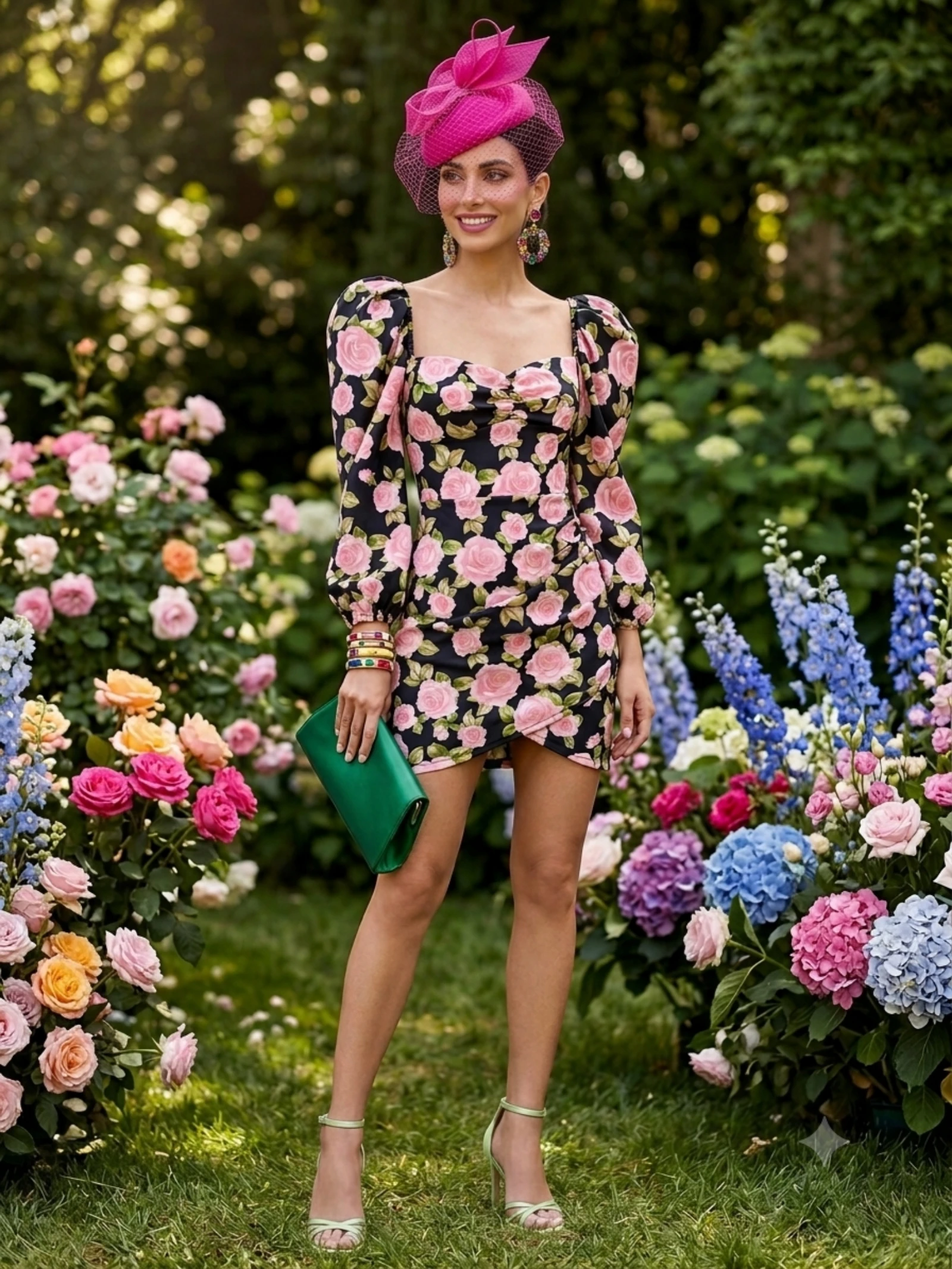 Robe courte fleurie avec manches bouffantes – photo 2